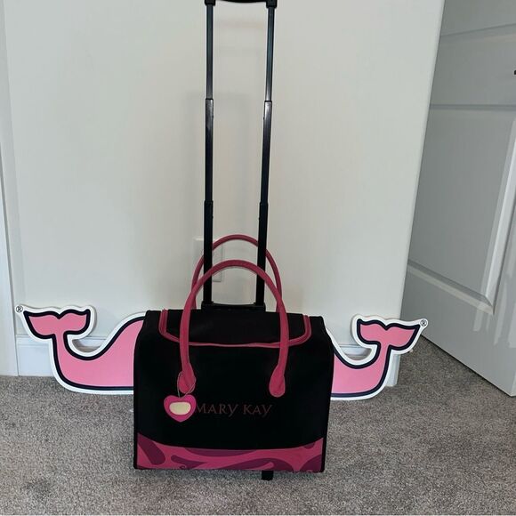 Mary Kay Black Pink Rolling adjustable travel suit case makeup suitcase bag-VTG - Picture 1 of 9